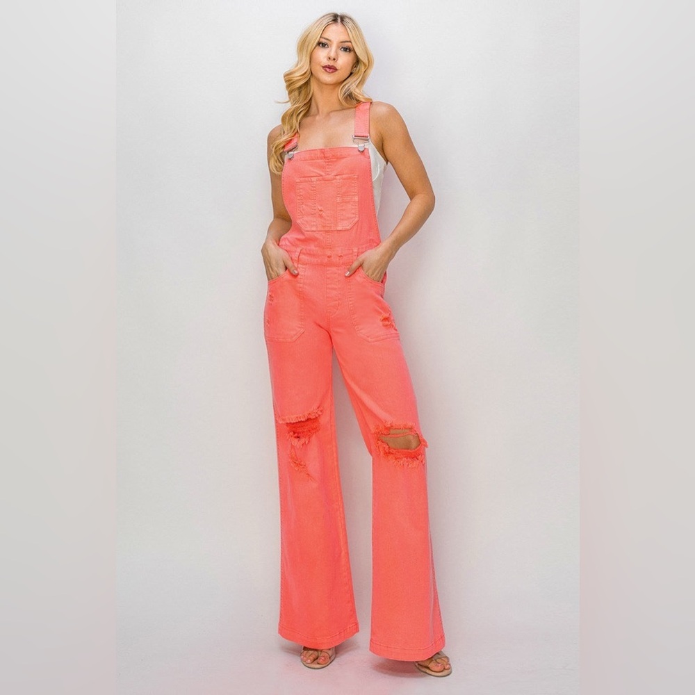 Patch Pocket Wide Leg Denim Overalls - Risen